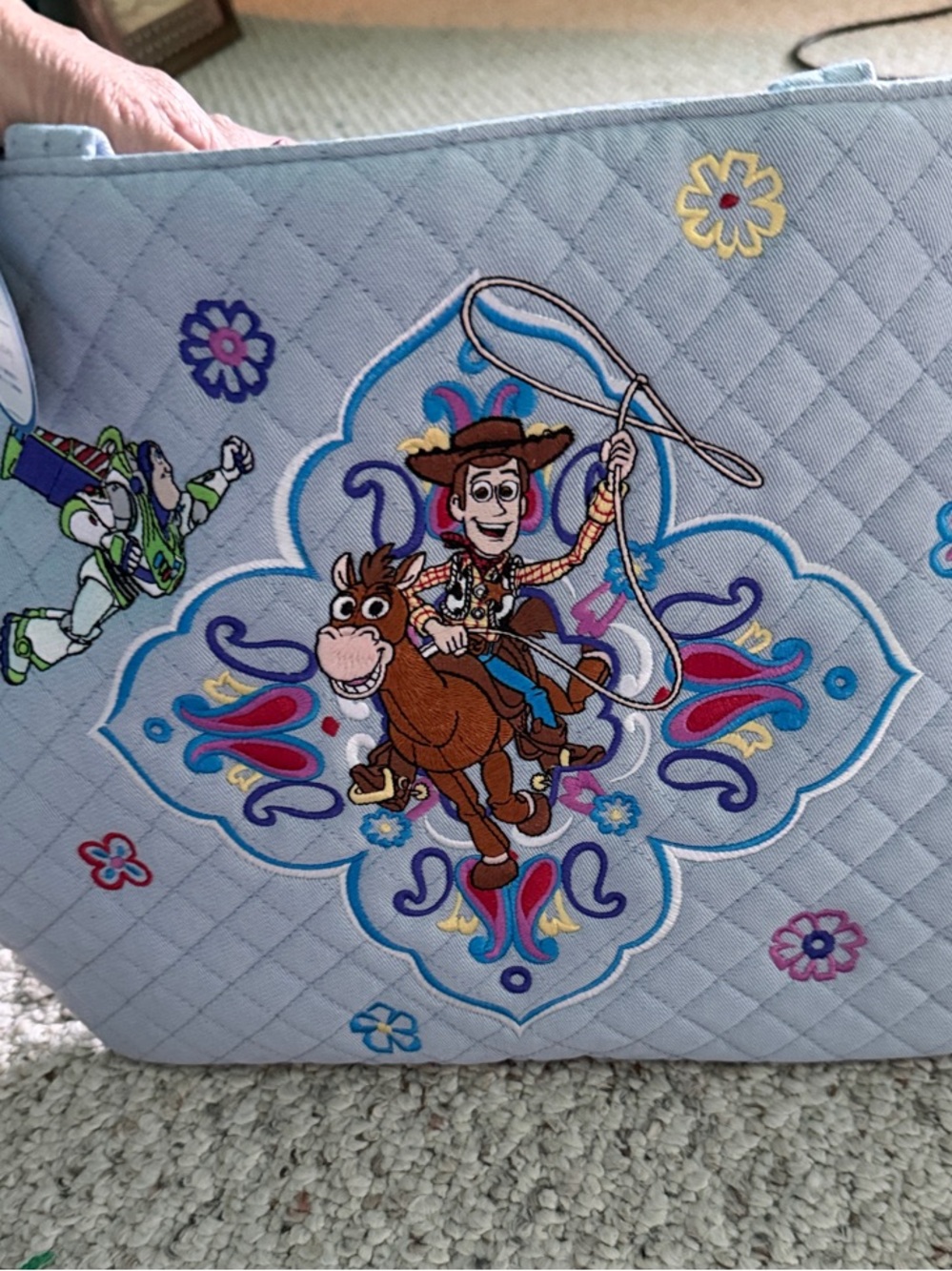 Vera Bradley Light Blue Quilted Tote with Toy Story Embroidery